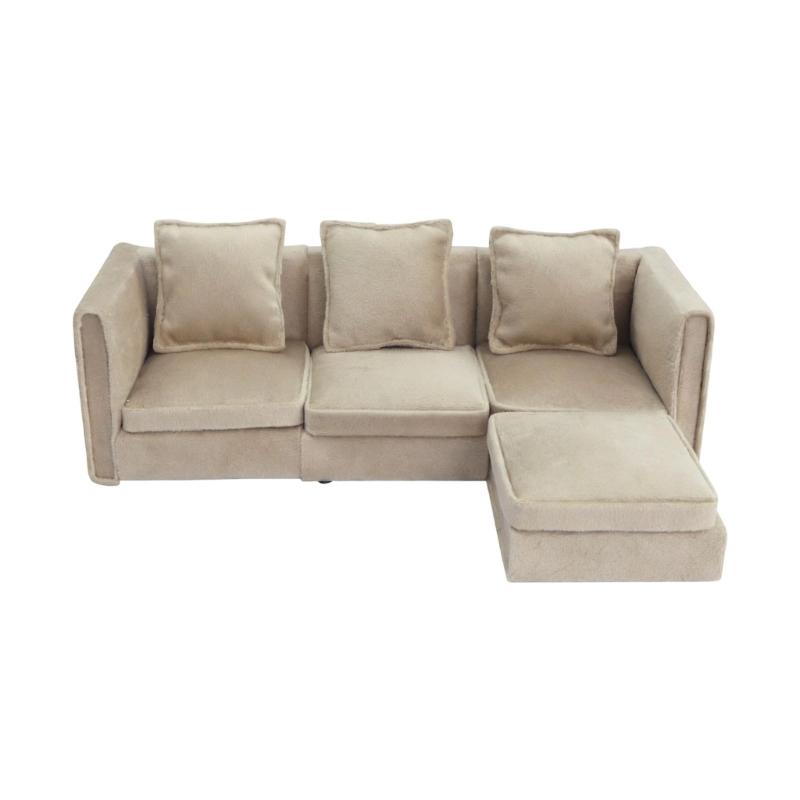 Simple Couch Mini Sofa Set Soft Fabric Dollhouses Furniture 1/12 Scale Compatible with Model Displays