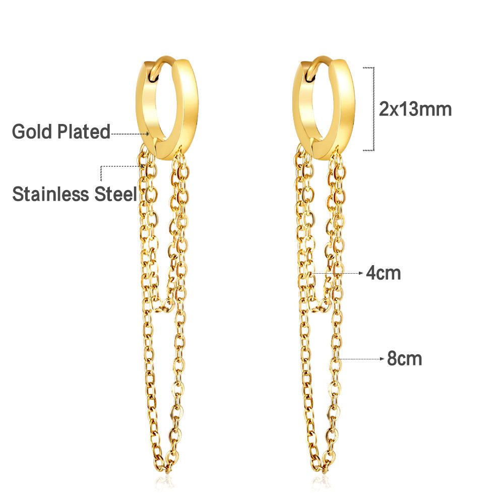 Fashion earrings women's hip-hop personality niche design sense electroplating small chain ear buckle stainless steel earrings