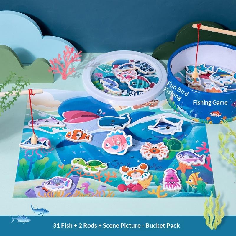 20/30/51Pcs Educational Toys Wooden Magnetic Fishing Game Toy Set For Kids Cartoon Fish Toys
