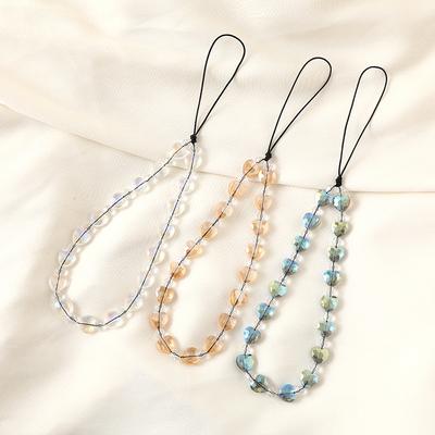 Nouveau cordon de téléphone portable avec des charms colorés en forme de cœur, pendentif perlé pour sacs, accessoire porte-clés pour coque de téléphone