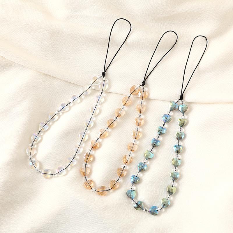 New mobile phone lanyard with colorful heart-shaped charms, beaded pendant for bags, phone case keychain accessory