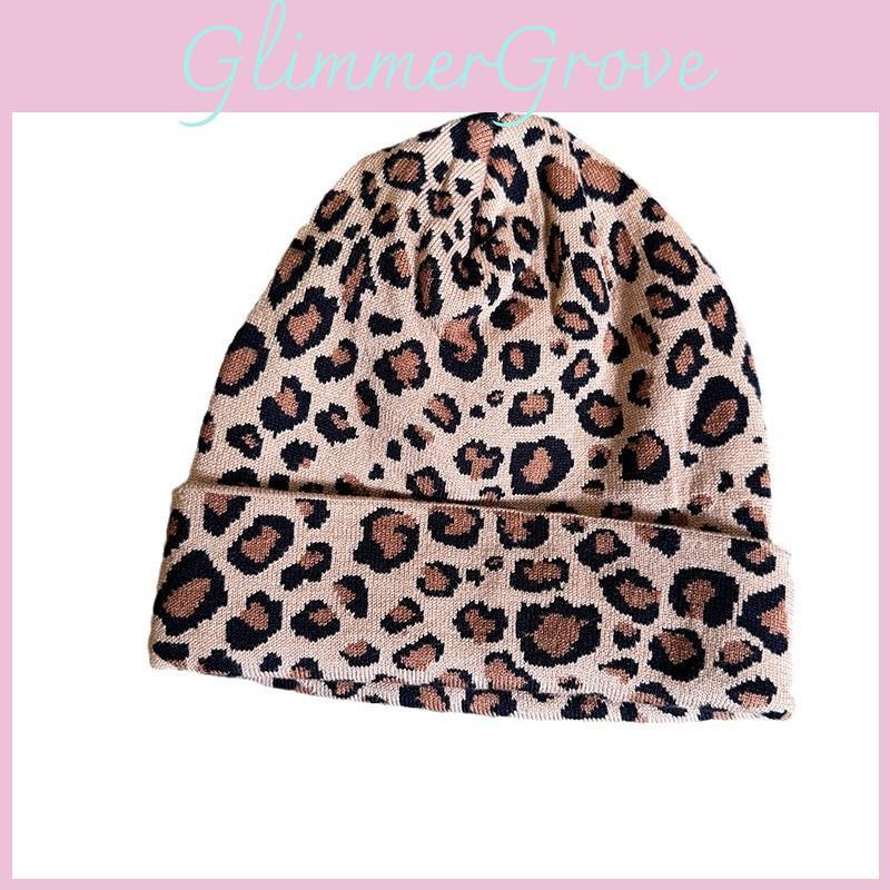 Fall Winter Knit Hat For Women With Warm Leopard Pattern Outdoor Beanie For Cold Weather