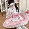 Traditional Japanese Lolita Coord Cherry Blossom Maid Dress Set Kawaii Vintage Cosplay Modern Hanfu