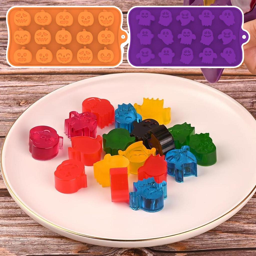 Halloween Candy Molds Halloween Chocolate Candy Gummy Mold 15-Cavity Microwave Oven Safe Holiday Homemade Moulds For Mini Soap