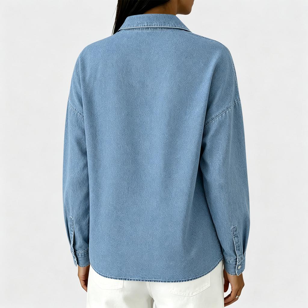 Top in denim da donna a vestibilità larga con bottoni per un look casual di tutti i giorni