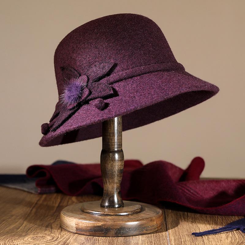 Wool hat female autumn and winter mother bucket hat in the elderly top hat thickened elderly grandmother warm basin hat