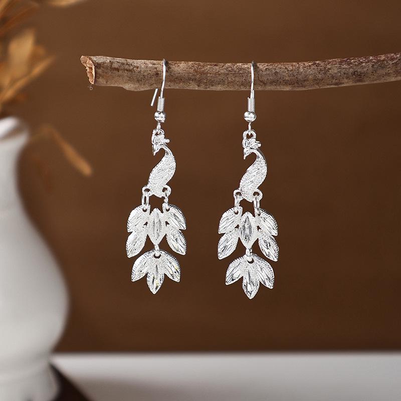 Ethnic Miao Silver Tassel Earrings - Retro Long Dangle Scenic Studs for Women