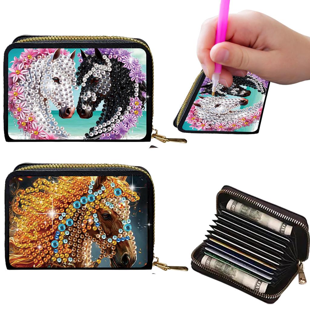 2pcs Animal Pattern Diamond Painting Fashion Card Holder DIY Diamond Painting Art Kit ID Storage Bag for Travel and Daily Use