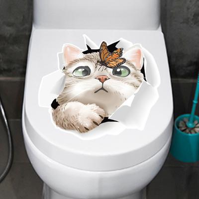 Dekoratívna nálepka na WC Samolepiaca Vodotesná Jednoducho odlepiteľná Nezanechávajúca stopy Nálepka na veko toalety do kúpeľne Mačka