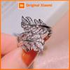 Huitan Fancy Cross Design Women's Leaf Ring Fashion Versatile Female Finger Rings High Quality Silver Color Trend Jewelry Gifts