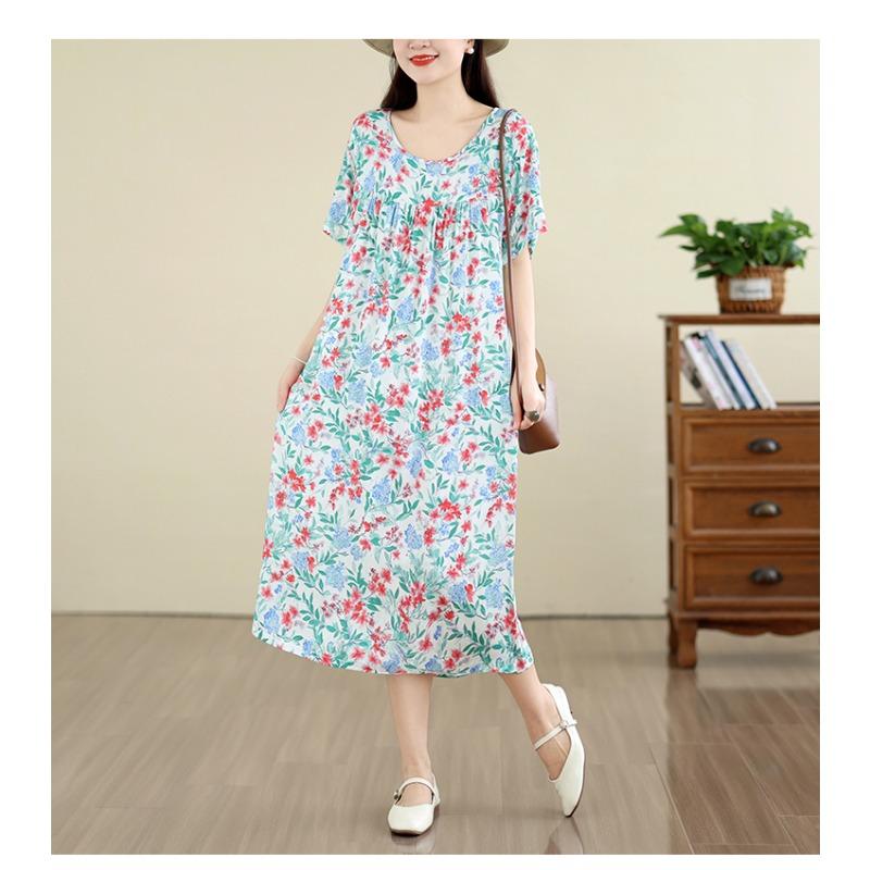 DIMANAF New 2026 Summer Women Plus Size Vintage Lady Long Dress Floral Print Beach sundress Loose Oversize Cotton