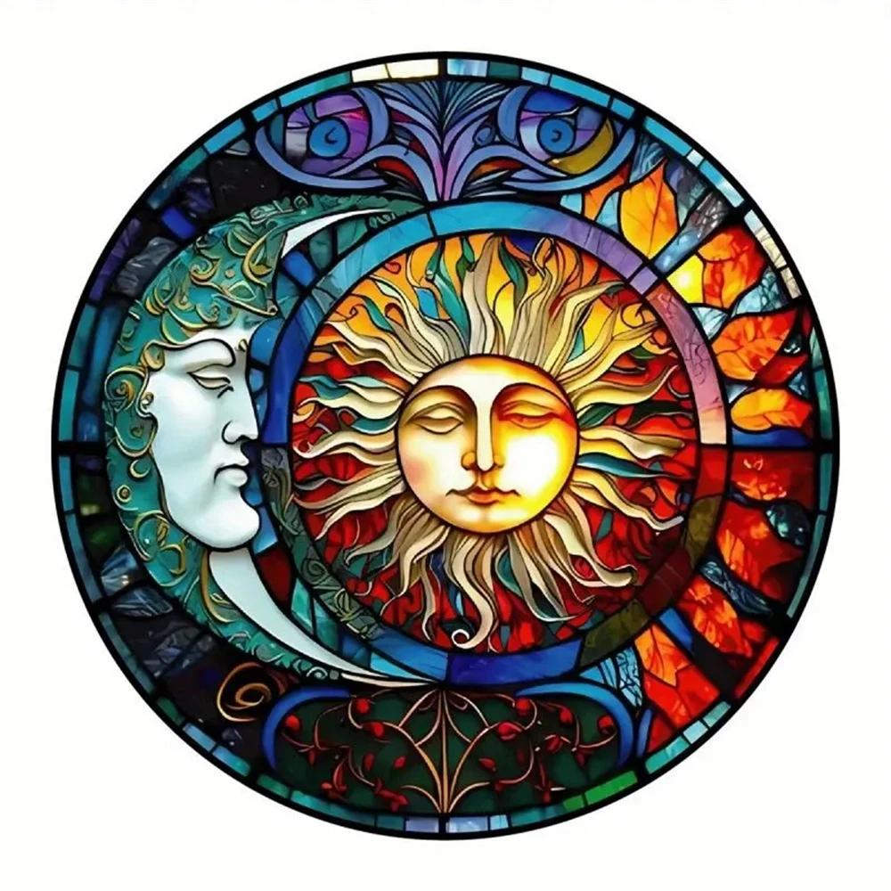 Round Metal Aluminum Sign Art Sun and Moon Wreath Decorative Plates Entrance Gift Mask Theme For Bar Club Home Room Wall Decor