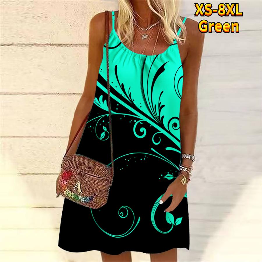 

Женское мини-платье с цветочным принтом и травой, праздничное платье без рукавов, летнее пляжное платье, сарафан 8XL зелёный
