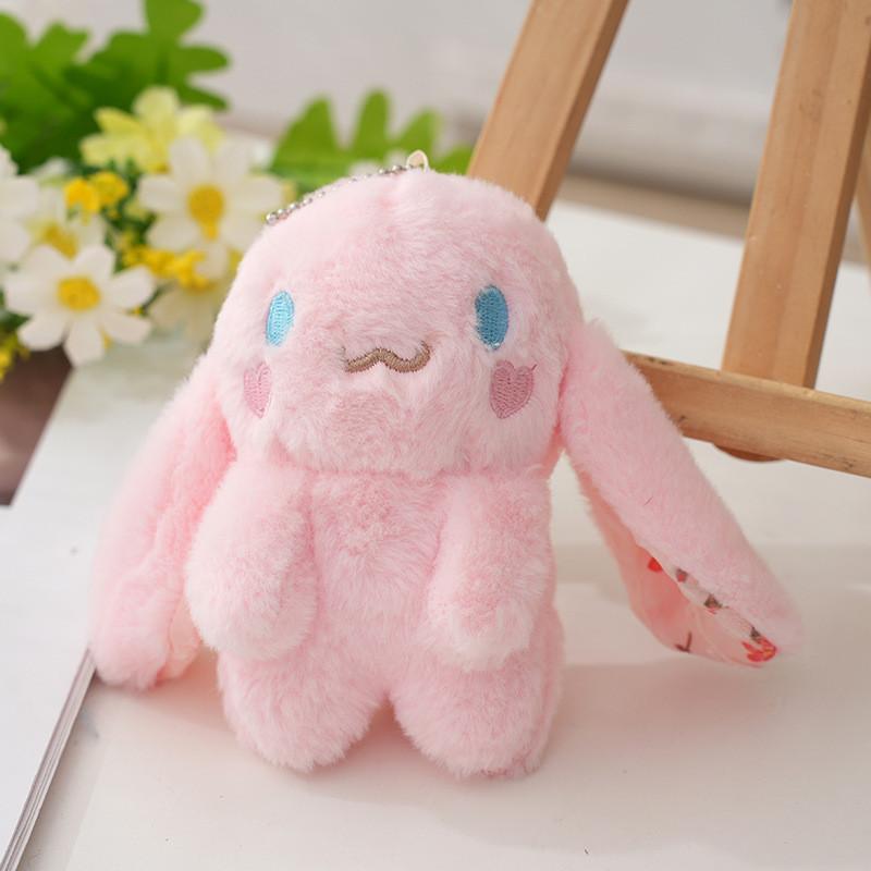 Cute 12cm Plush Bunny Keychain Realistic Rabbit Doll For Bags And Keys In Pink And White