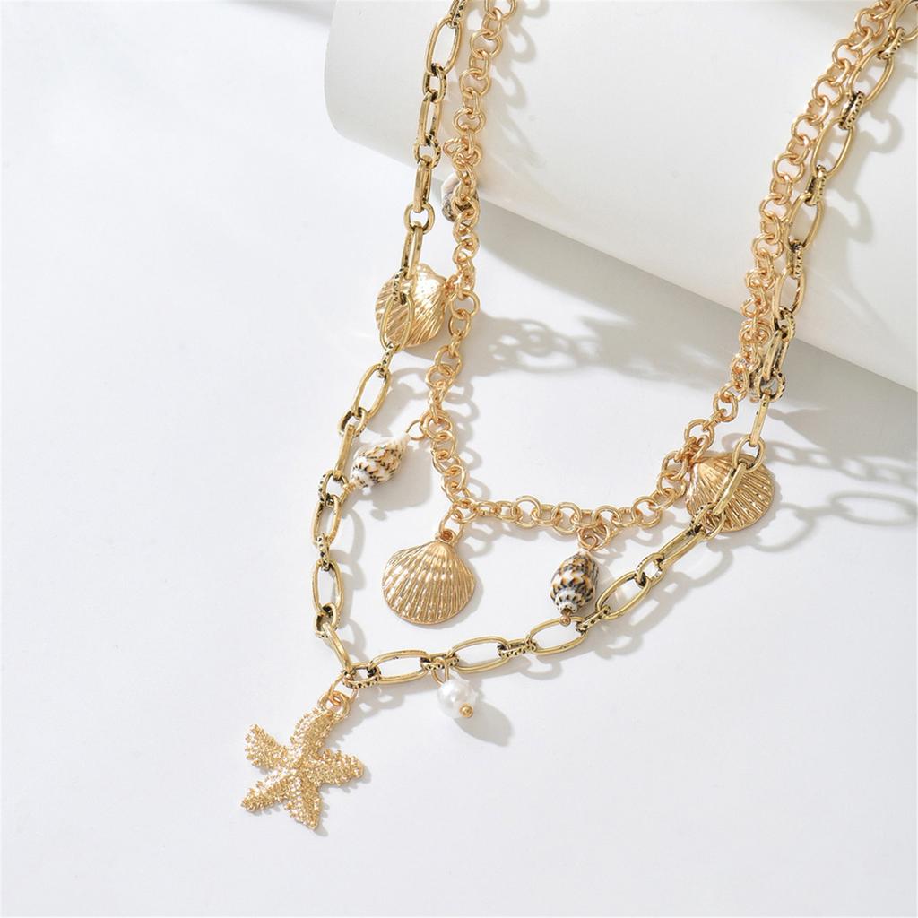 Bohemian Pearl Shell Pendant Necklace Adjustable Beach Jewelry Fashion Layered Chain For Women Vacation Layering Piece