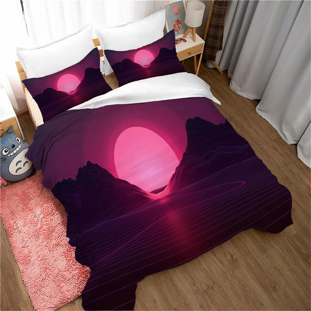 Mountain Duvet Cover Set Forest and Bright Moonlight Elk Landscape Mountain Bedding Set King Size Soft Polyester Comforter Cover