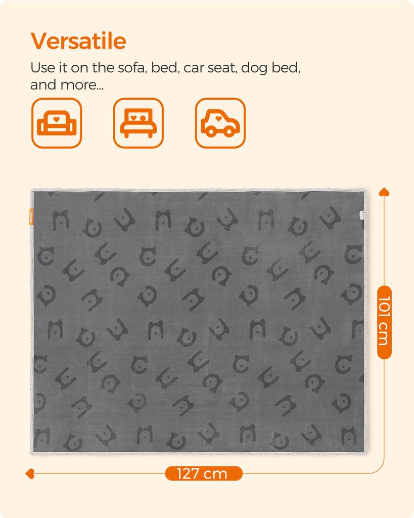 Feandrea Waterproof Dog Blanket, Sherpa Fleece Pet Blanket for Small and Medium Dogs, Cats, 127 x 101 cm, L, Machine Washable