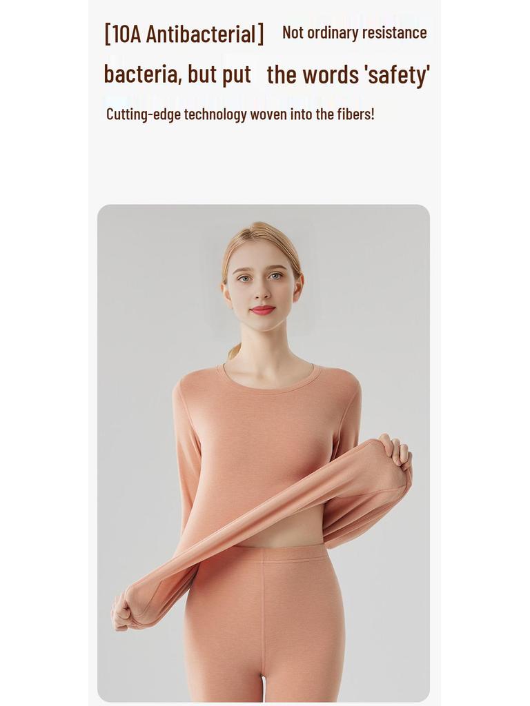 Women's Class A Fleece-Lined Thermal Cashmere Underwear Set - Antibacterial Autumn/Winter Top and Pants.