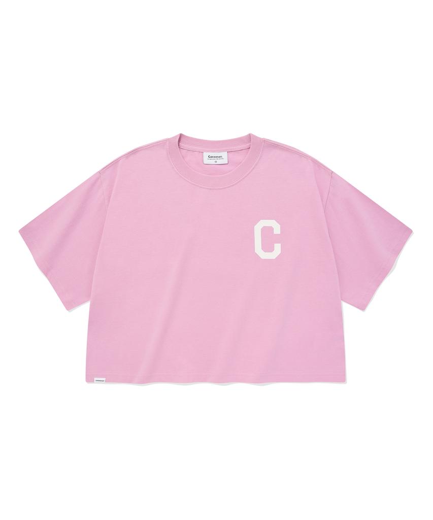 COVERNAT WOMAN Crop C Logo Over T-Shirt Pink