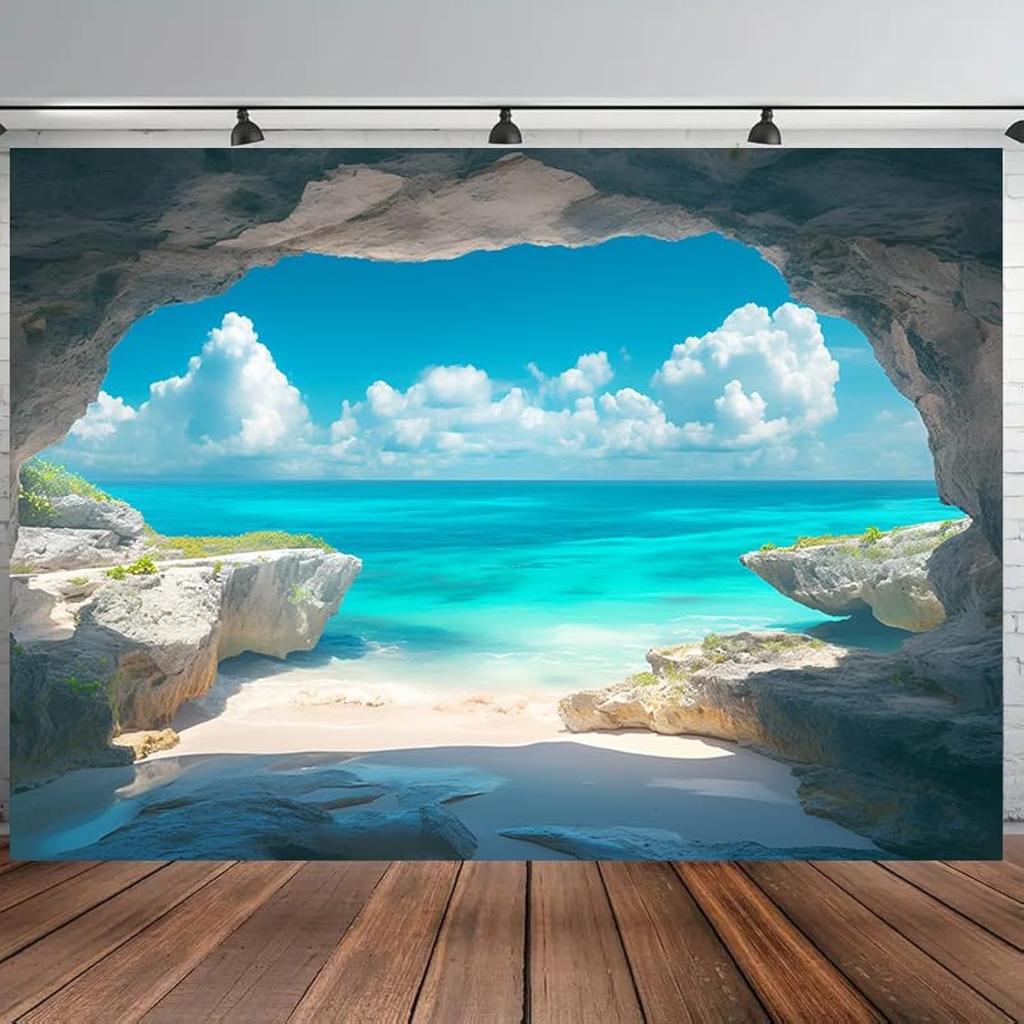 Sea Cave Tapestry Wall Hanging Blue Ocean Sea Scenic Tapestries Seagull Nature Landscape Beach Island Large Wall Tapestry for