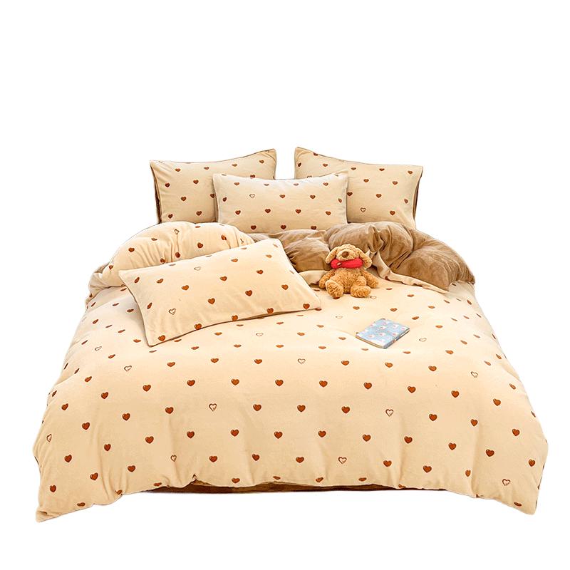 Maoren Milk Velvet Coral Fleece Thickened Warm 4-Piece Bedding Set 200x230cm Duvet Cover (1.5m/1.8m Bed)