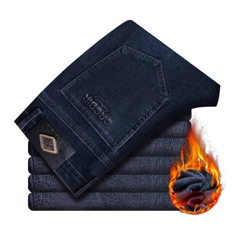 Autumn And Winter Plus Plush Thick/Regular Jeans Men'S Business Loose Straight Leg Pants Fashion Trend Casual Men'S Pants