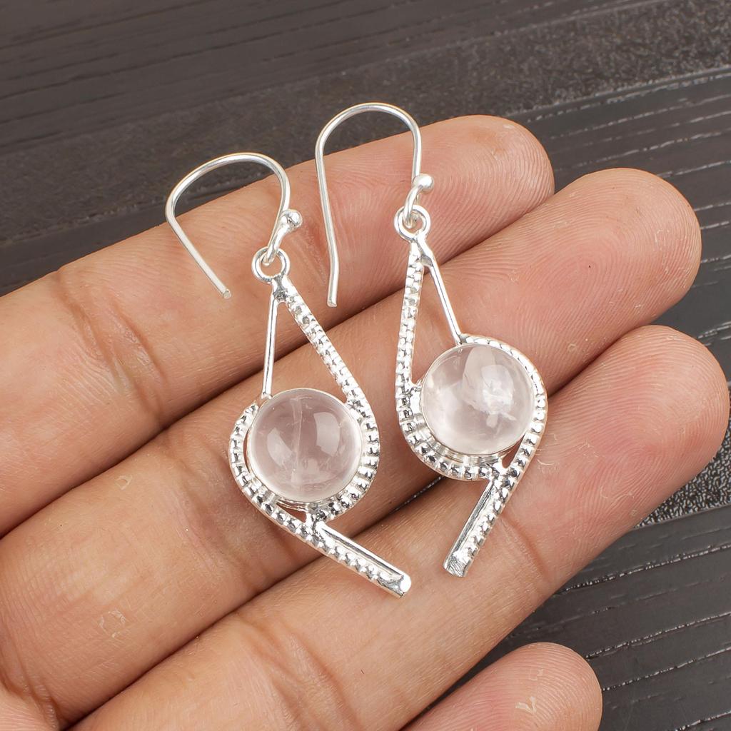 Rose Quartz Gemstone Jewelry, 925 Solid Sterling Silver Earrings, Handmade Adorable Jewelry For Anniversary Gift