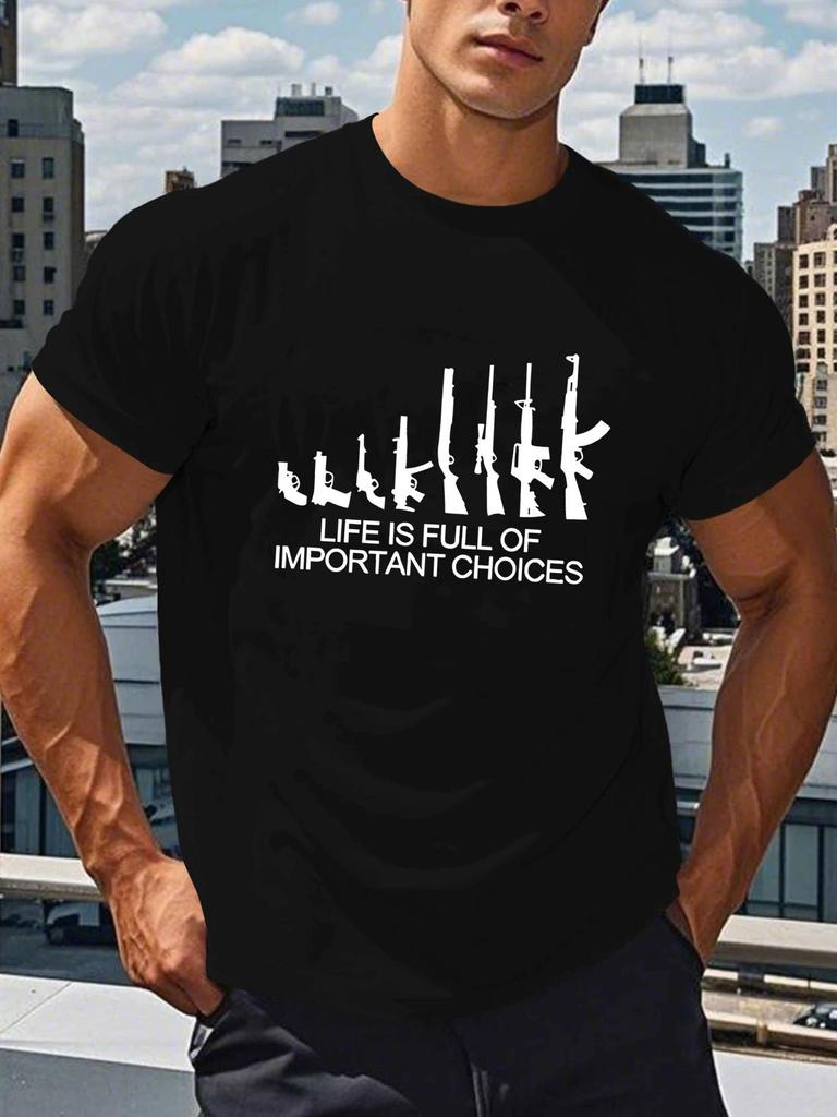 Unisex Short Sleeve Crew Neck T Shirt Various Gun Silhouette Important Choices Slogan Shooting Theme Casual Cotton Streetwear Tee