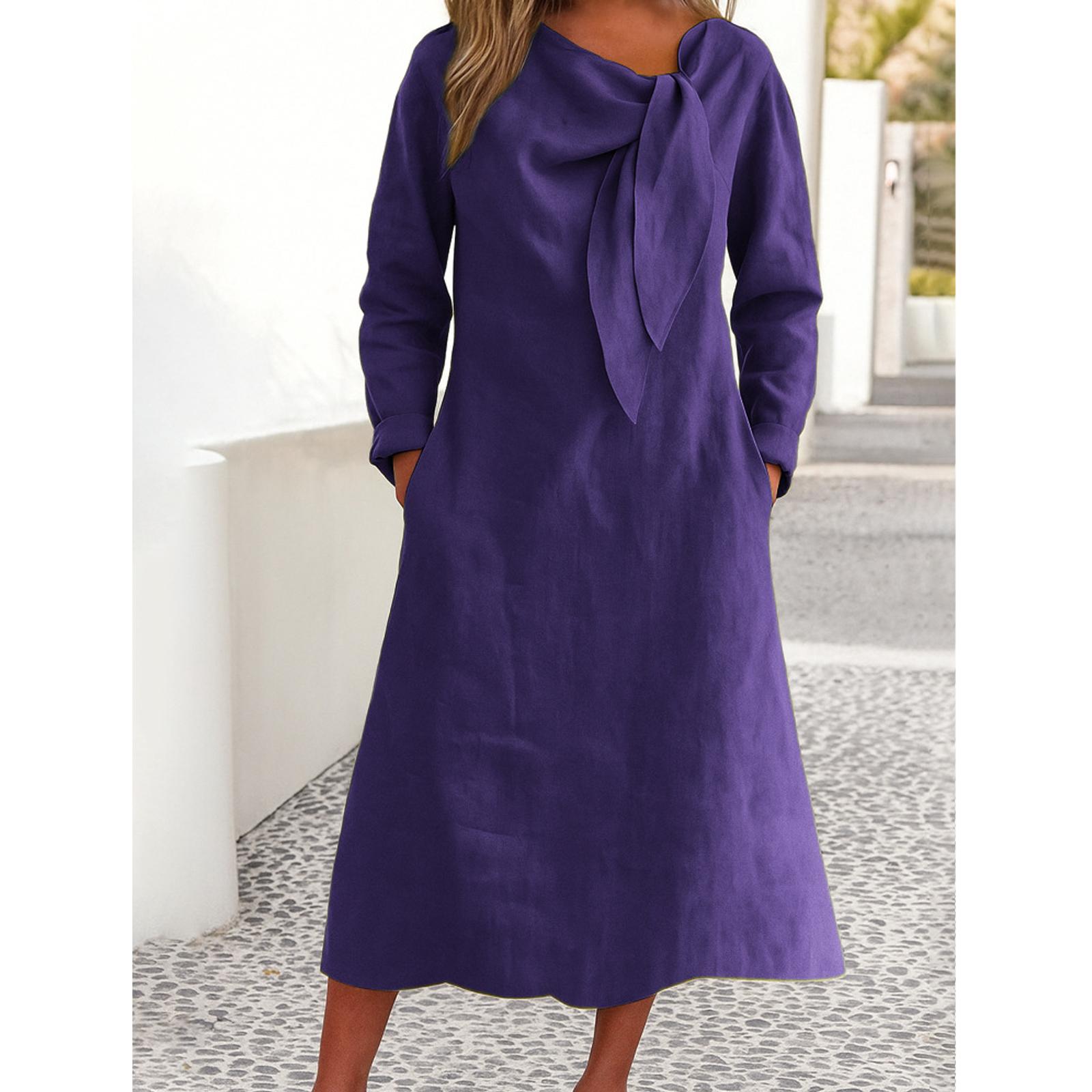 

Women s Fashion Temperament Autun And Winter Button Lapel Pocket Long Sleeve Floral Print Dress XL фиолетовый