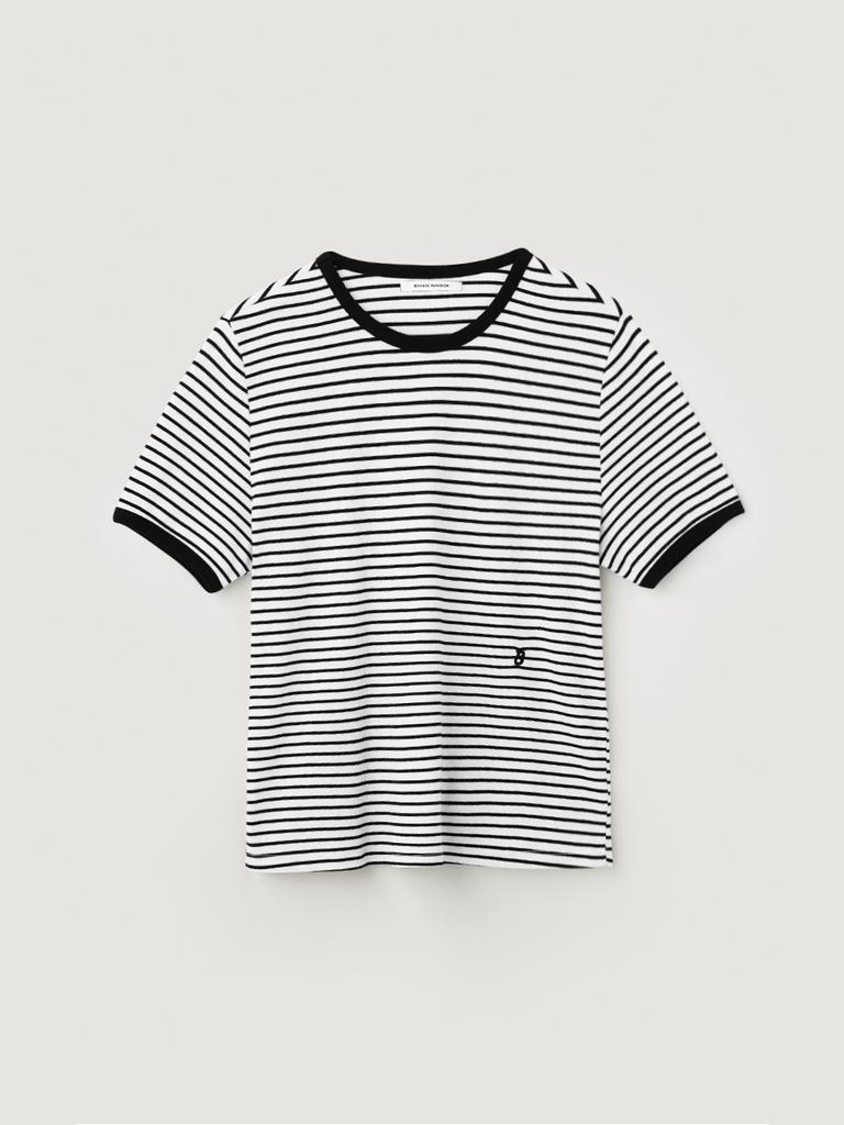 BEMUSE MANSION Ribbed Binding B Point T-Shirt - Black Stripe