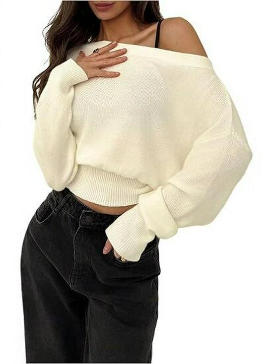 2026 Autumn/Winter European American Off-Shoulder Knit Sweater - Women's Solid Color Pullover, Long Sleeve Top