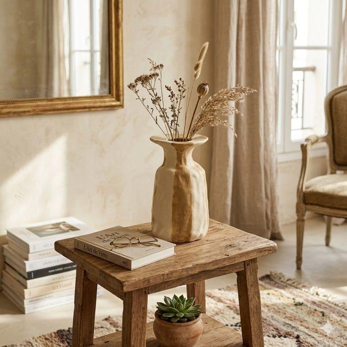 Vase en céramique rayé 15 x 26 cm beige