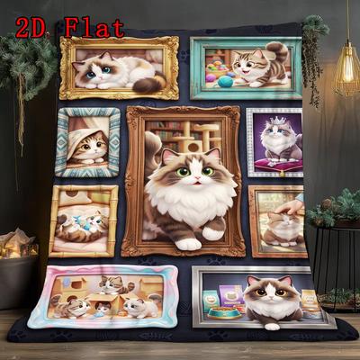 Cat Portrait Gallery 2D Flat Pattern Flannel Blanket, High Quality All Seasons, Home Decor, Warmth and Comfort, Perfect for Christmas Gifts.