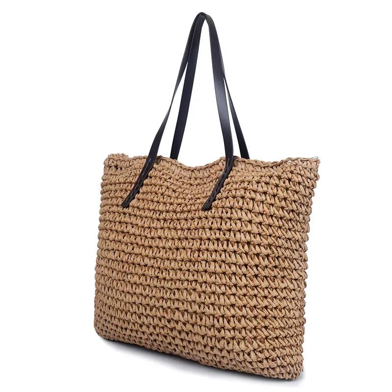 Women Handmade Weave Handbag Large Capacity Beach Shoulder Summer Straw Bag