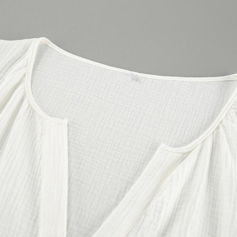 Mode V-Ausschnitt Einfarbig Blusen Frauen Loose Fit Laterne Ärmel Tops Casual Baumwolle Krepp Shirt Frühling Herbst Pendeln Harajuku Stil