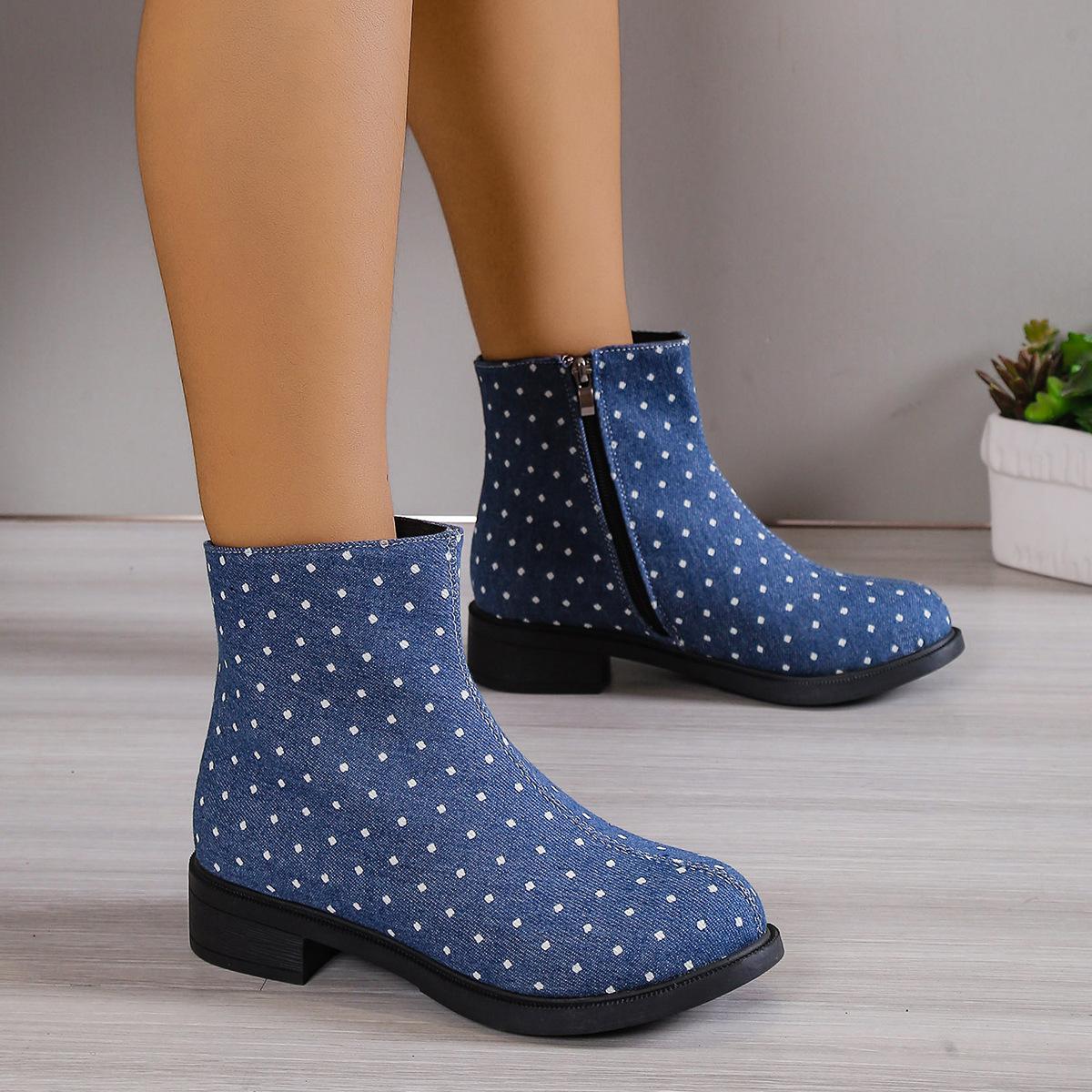 

Европейские и американские простые короткие сапоги женские 2024 осень и зима новые модные сапоги короткие парусиновые сапоги с боковой молнией Trafza 42 синий