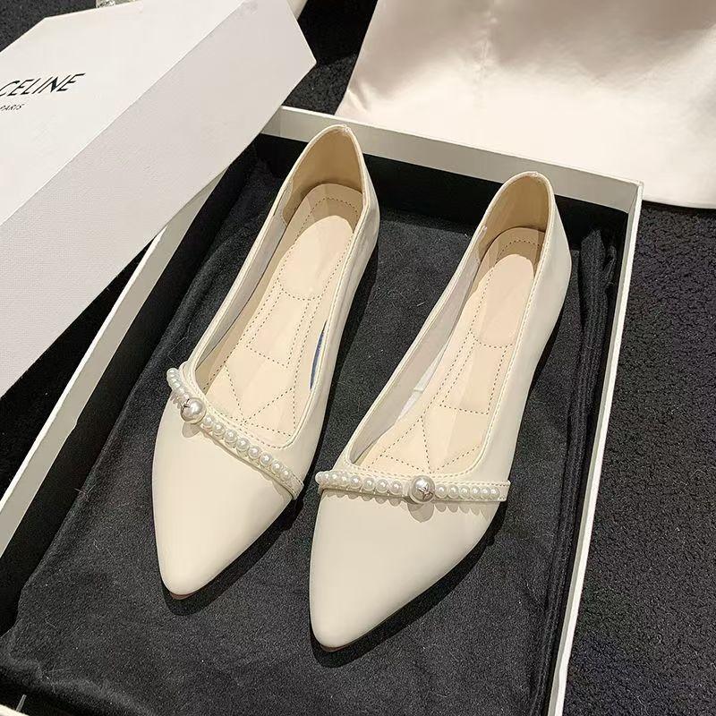 

Pointed flat-soled single shoes women s summer and autumn beaded Korean version versatile and thin soft-soled non-slip women s beanie shoes low- 40