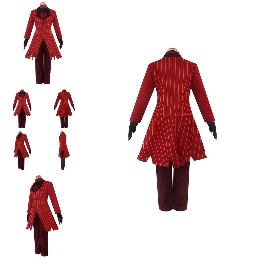 Nádherná cosplay sada kostýmu Alastora z Hazbin Hotelu s živým červeno-černým designem