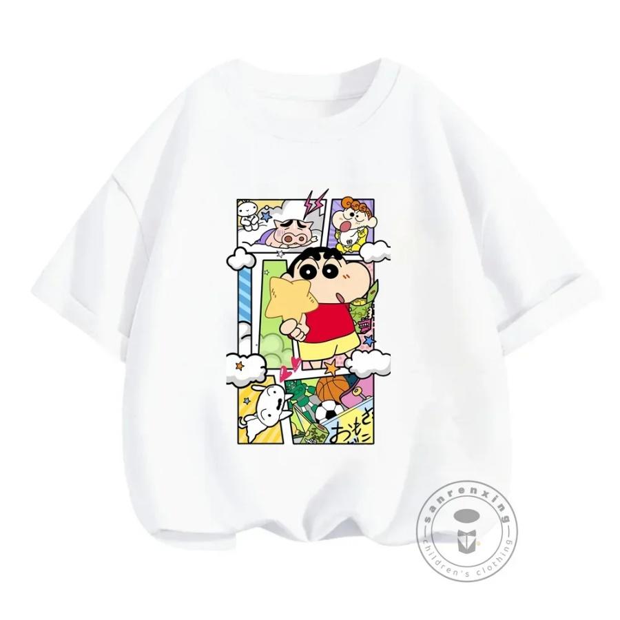 Anime Crayon Shin-Chan 2024 Summer New Trend Fashion Round Neck T-Shirt Casual Cartoon Print Short Sleeve Kids Birthday Gifts