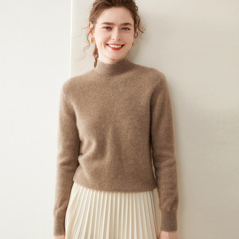Women's Cashmere Half-High Collar Sweater: Autumn/Winter, Thick, Simple, Loose, Slimming Knitwear