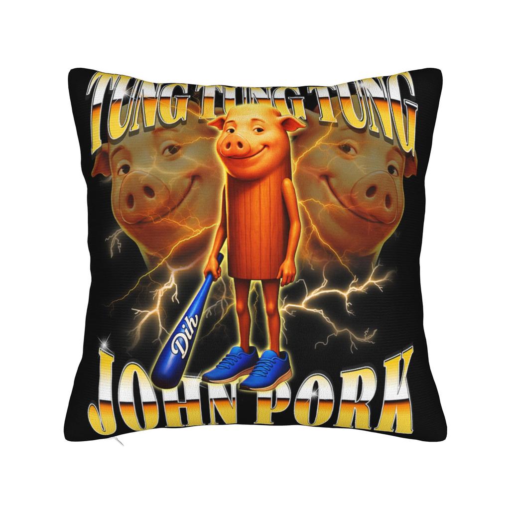Pillow Cover Tung Tung Tung Sahur Bootleg Brainrot Italian Brainrot Meme Trendy Pillow Case For Living Room Chair Pillowcases