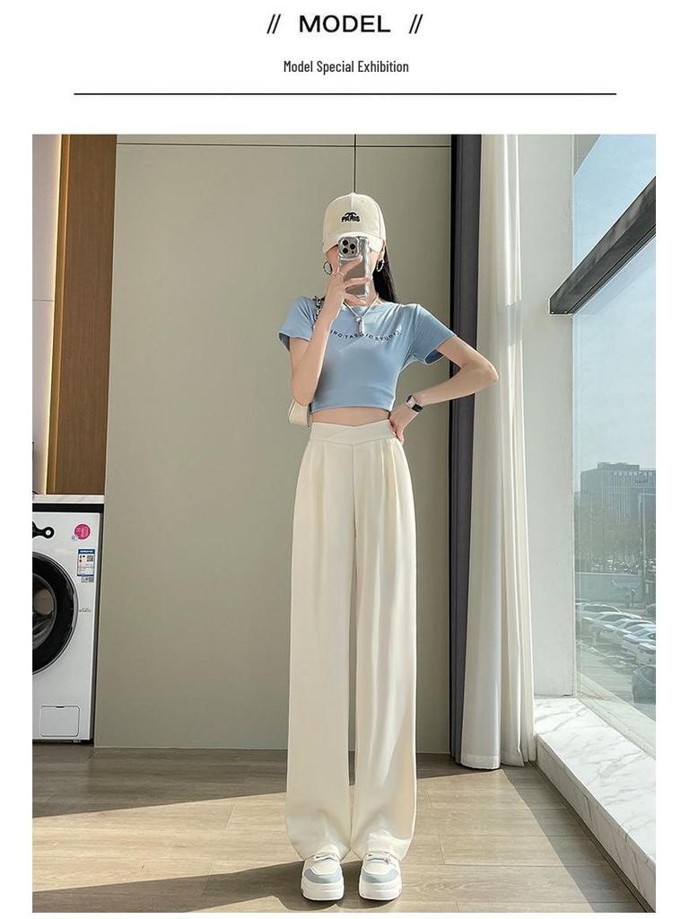 Women's Chiffon Wide-Leg Pants, Summer 2026: High-Waist, Lightweight Ice Silk, Sun-Protective, Casual Drape Style.
