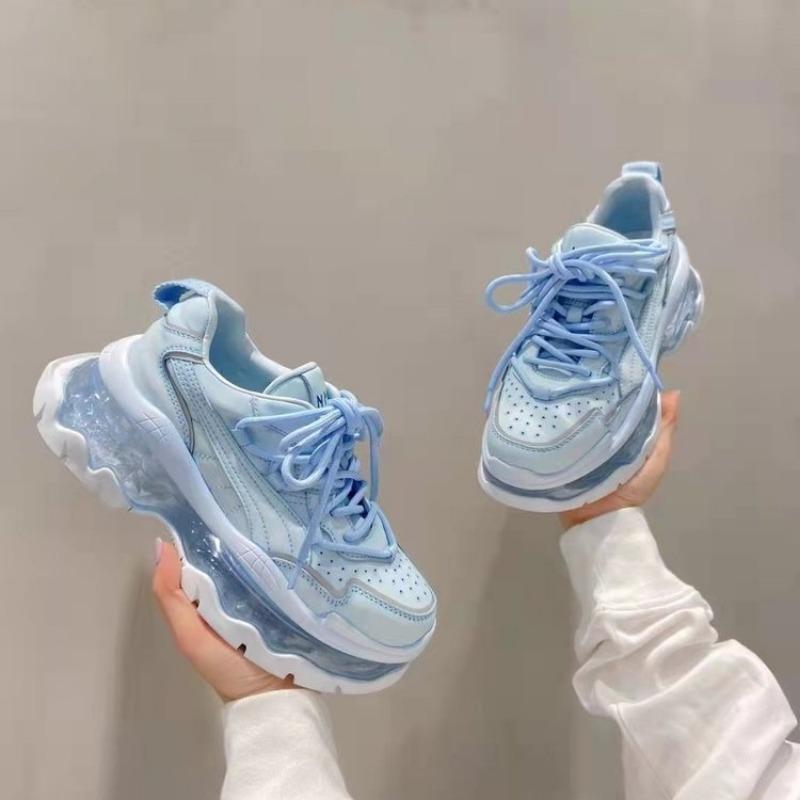 Trendy Vulcanized Women's Shoes New Lace Up Sports and Casual Thick Sole Increased Shock-absorbing Air Cushion Women's Shoes