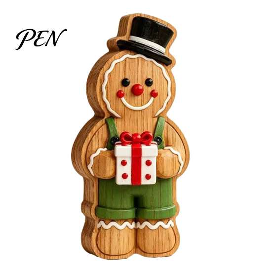 Wooden Desktop Decorations Cartoon Gingerbread Ornament, Double-sided Printed Tabletop Figurines, Festive Window Display Decorative Craft for Home And