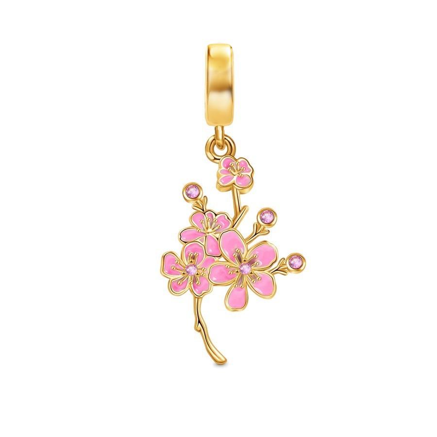 NIEUWE DIY Vergulde Sieraden Roze Kers Verwarde Sundrop Bloem Bedeltje Roos Margriet Bedels Passend voor Armband Vrouwen Cadeau