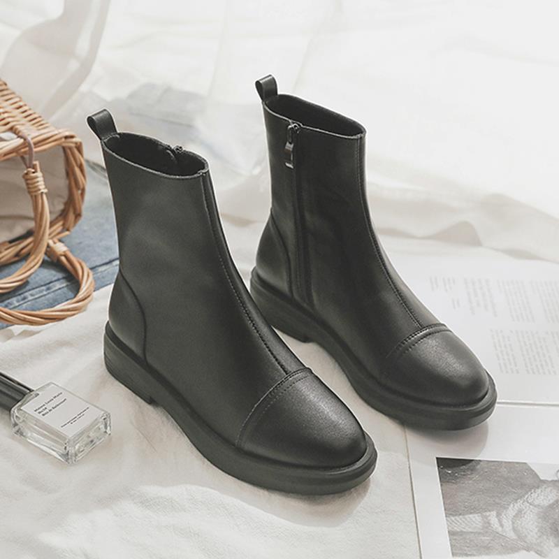 Martin Boots Women's 2025 Autumn and Winter New Flat-bottomed Zipper British Style Casual Velvet Single Boots Low-top Versatile Short Boots