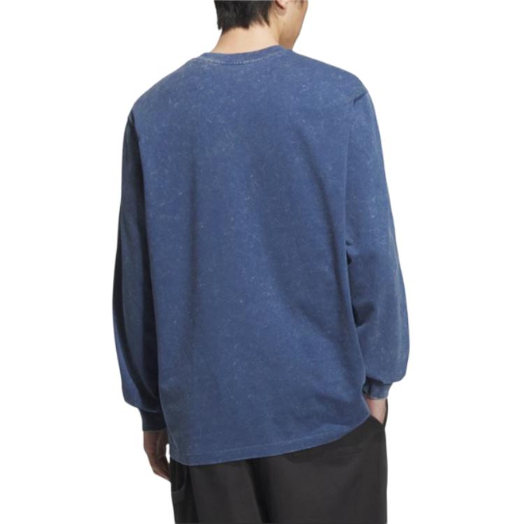adidas Originály Klasická série Prané Volné Pohodlné Všestranné Tričko s dlouhým rukávem Pánské Topy Jednotná modrá KA6760