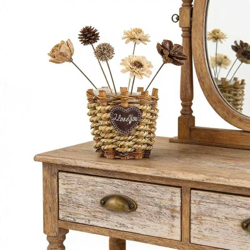 1pc Portable Flower Basket Arrangement Bamboo Storage Woven Willow Wicker Gift Rattan Home Decor