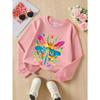 European Sizes Vibrant Dragonflies And Butterflies Crew Neck Sweatshirt for Girls, Autumn Winter Long-Sleeved Western Top.