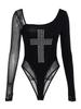 Chic Mesh Long Sleeve Bodysuit - Sexy American Style with Drilled Details for Women